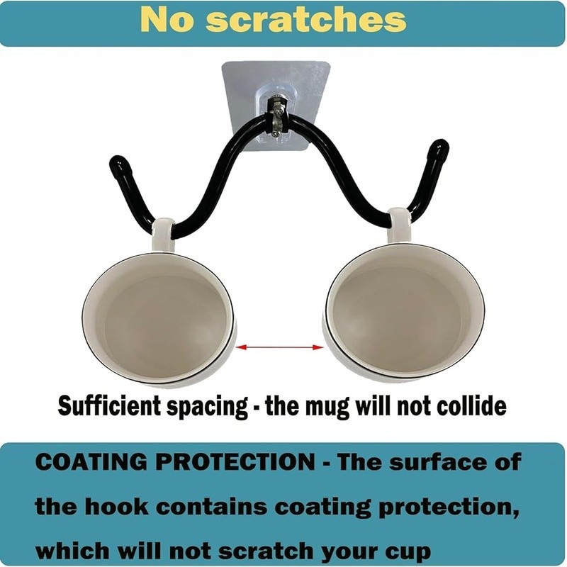 Self-Adhesive Wall Hooks Coffee Mugs Kitchen Storage Organizer 4 Hooks New