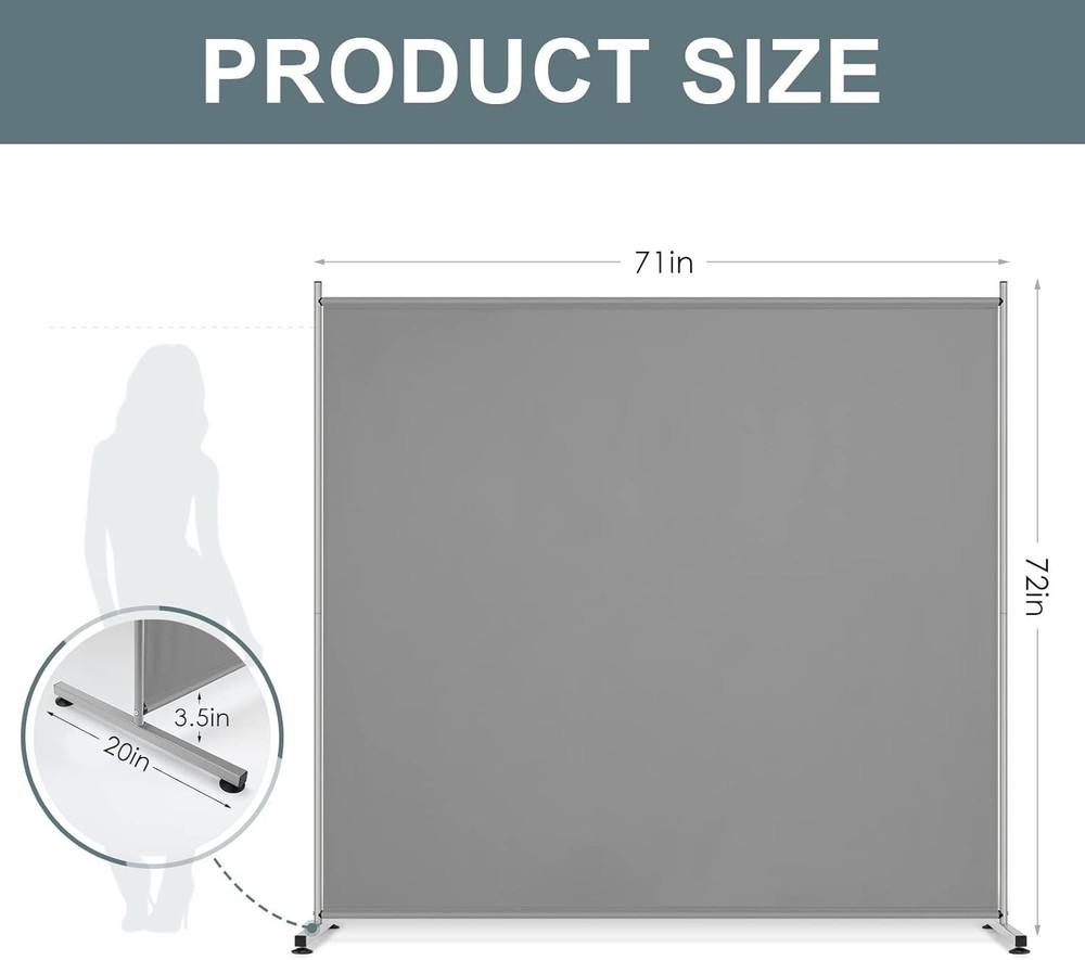 Freestanding Grey Room Divider - Large Screen For Office, Partition Separators
