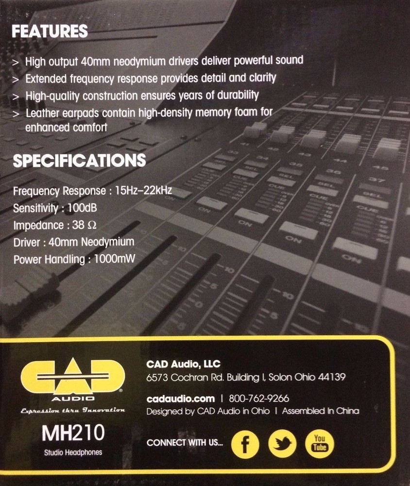 CAD - MH210 - Closed-Back Studio Headphones - Black