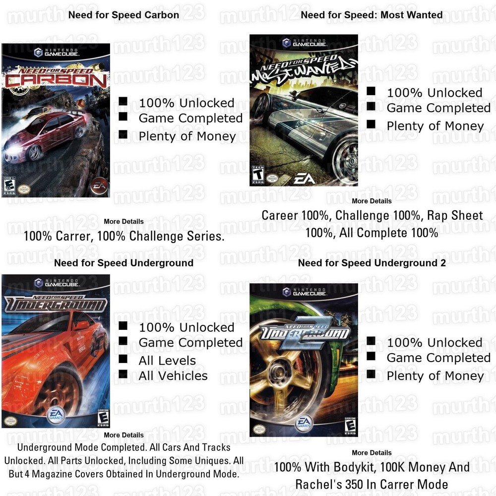 Need For Speed 100% Save Pack 8MB Gamecube GC Memory Card Unlocked Complete 2025