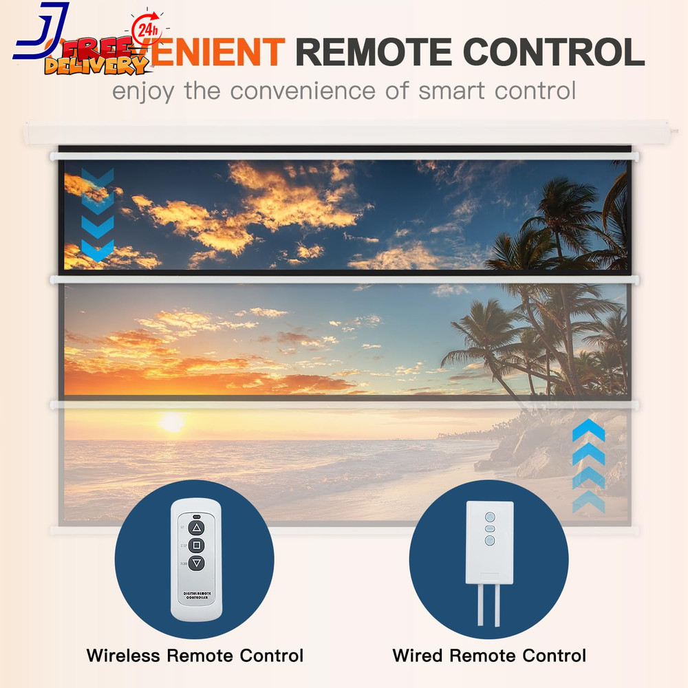 120" Projector Screen Motorized 16:9 4K HD Pull down Retractable Projection Scre
