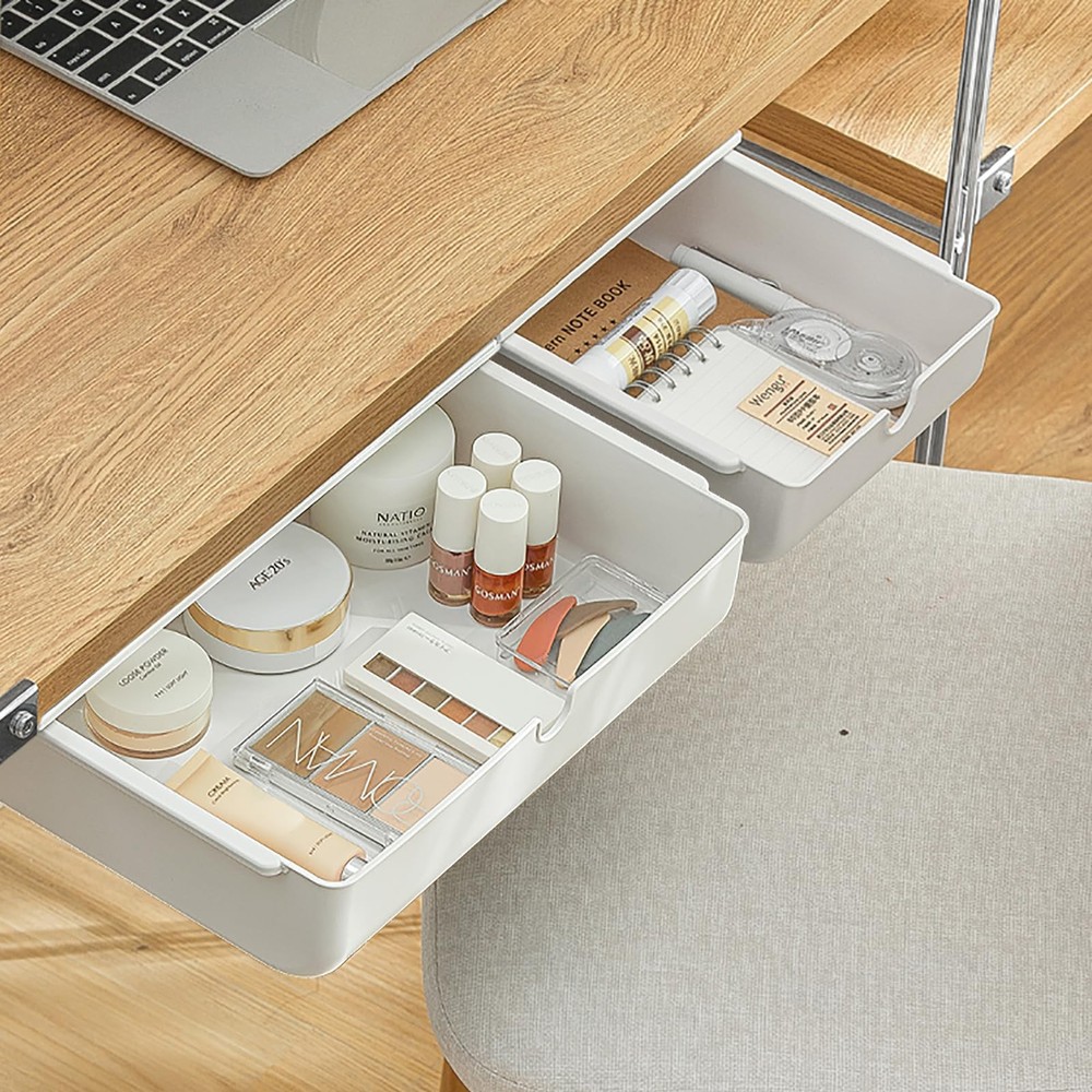2 Pack Under Desk Drawer, Large & Medium Self-Adhesive Under Desk Organizer, ...
