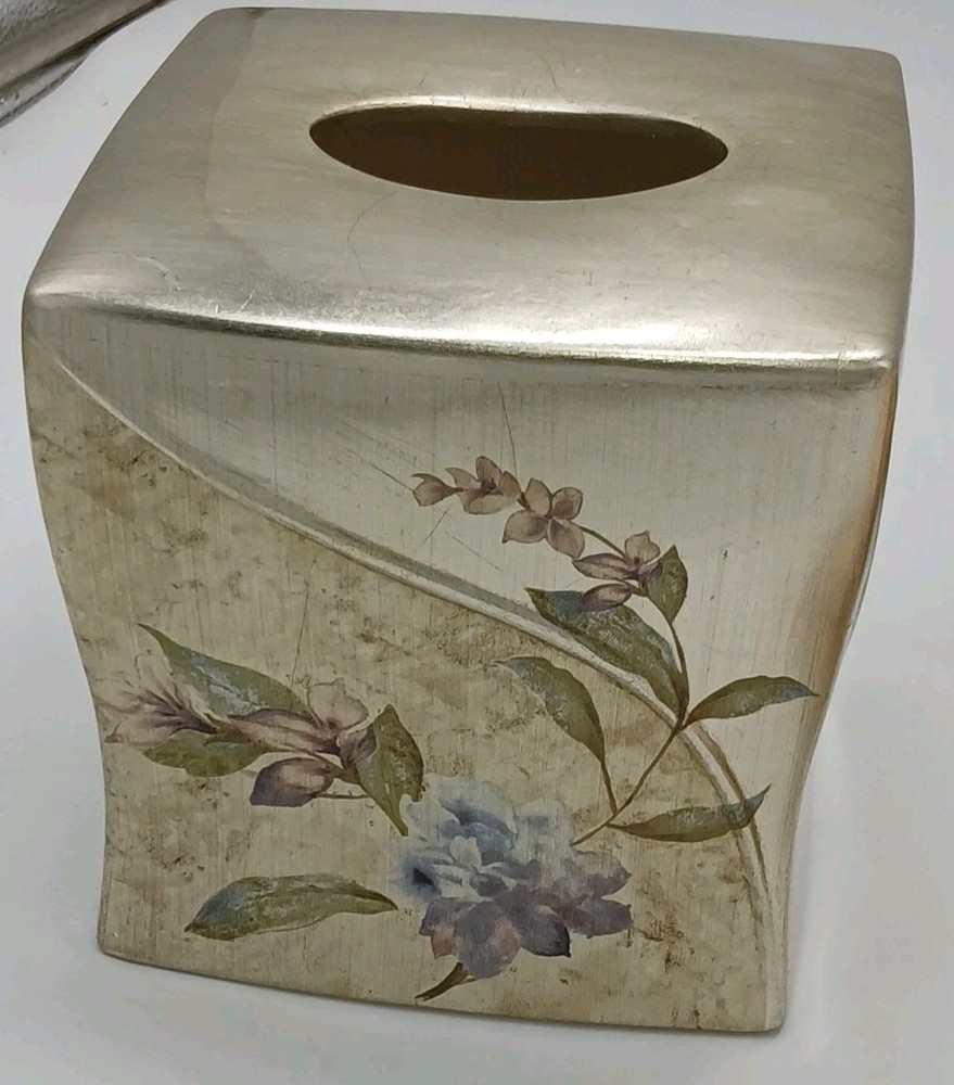 Croscill Home Ashley Silver with Purple Floral Pattern Tissue Cover Box