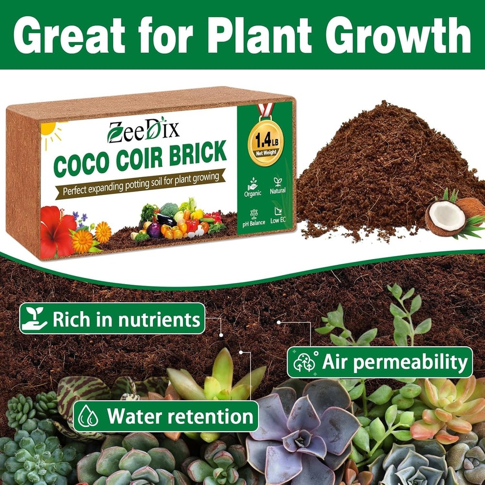10-Pack Coco Coir Bricks: Biodegradable Planting Solution, 2.1 Gal Each