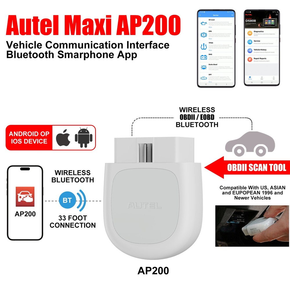 Autel AP200 Bluetooth OBD2 Scanner Code Reader Full Systems Diagnostic Oil Reset