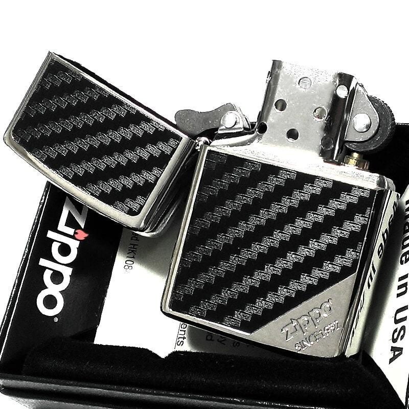 Zippo Lighter Black Carbon Silver Mirror Etching Sculpture Regular Case Japan