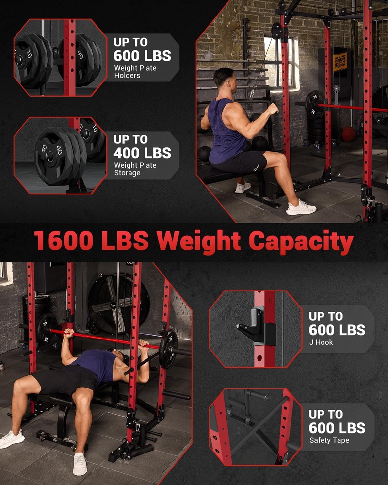 Power Cage 2000LBS Multi-Function Power Rack with Pulley System Workout Machine