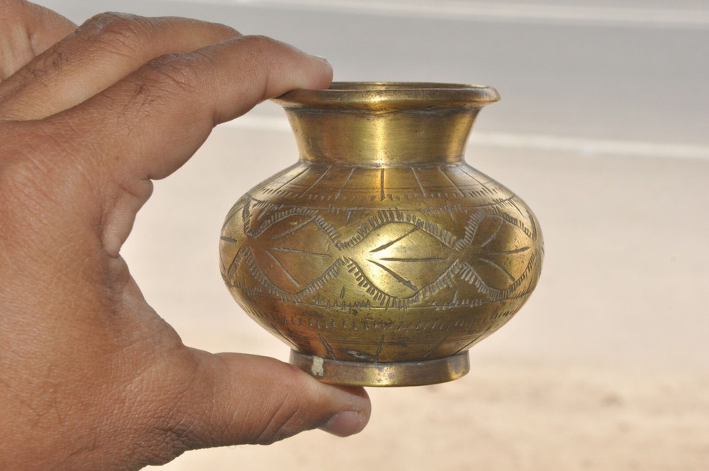 Vintage Brass Solid Inlay Engraved Handcrafted Small Water Pot
