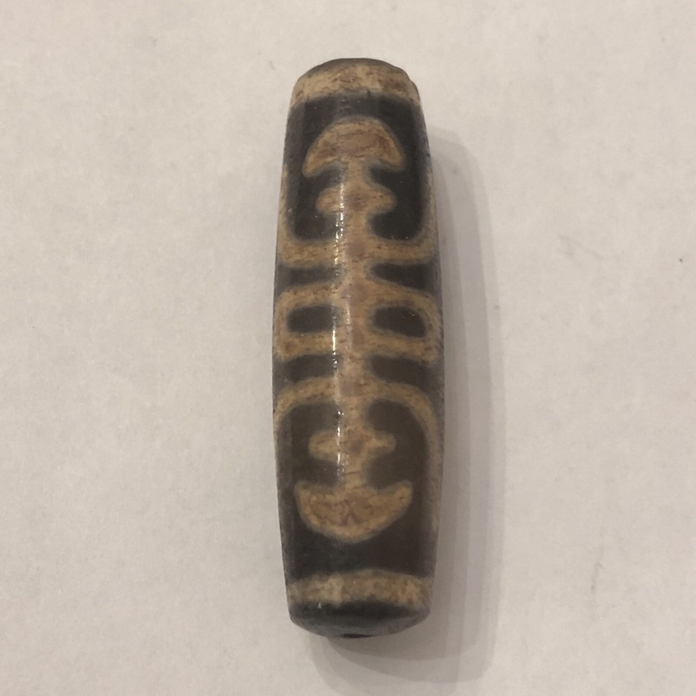 Tibetan Old Agate "Longevity / Bat" Dzi Bead