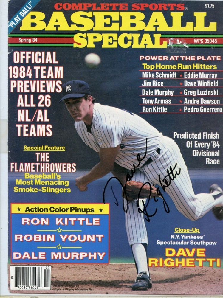 YANKEES DAVE RIGHETTI SIGNED MAGAZINE COVER