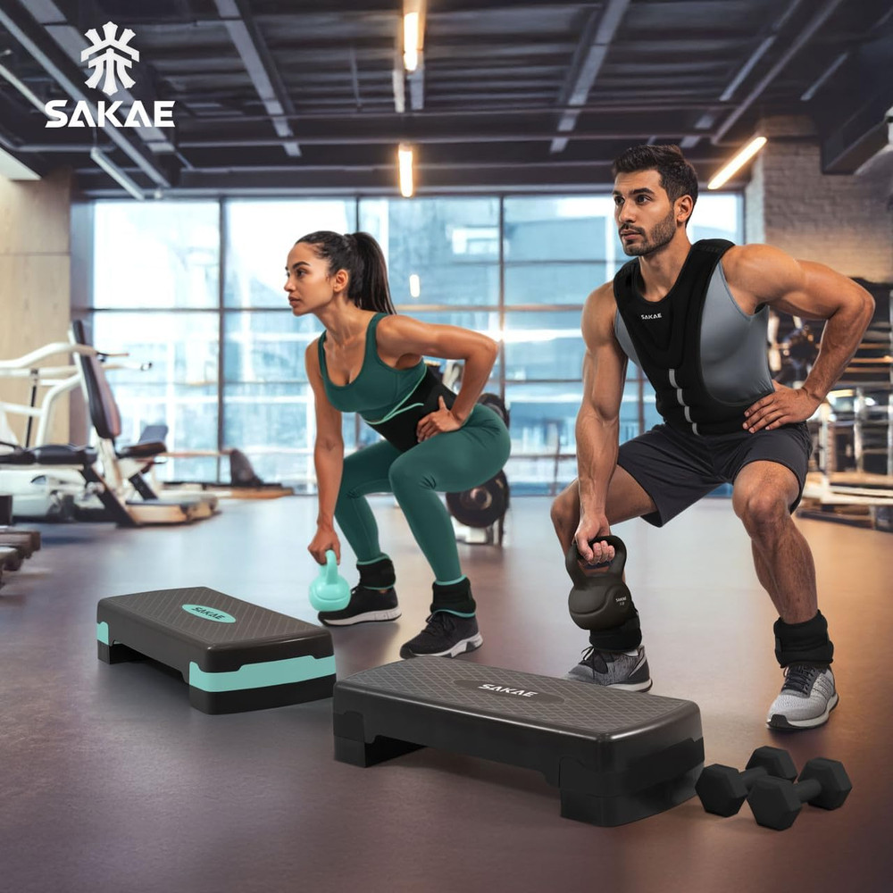 Adjustable Height Aerobic Stepper Set, Multiple Bundle Options with Dumbbells, K