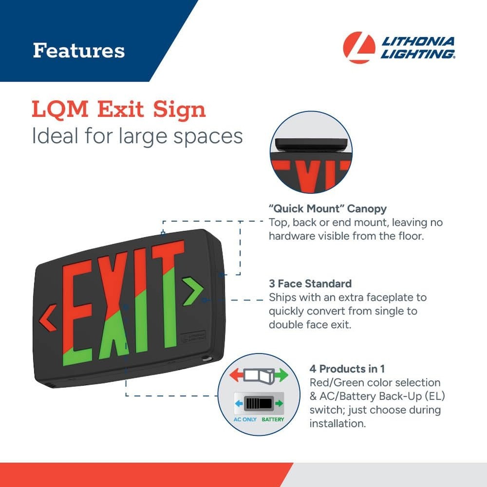 Lithonia Lighting Quantum LED Exit Sign, Dual Sided Emergency Exit Sign, Sele...