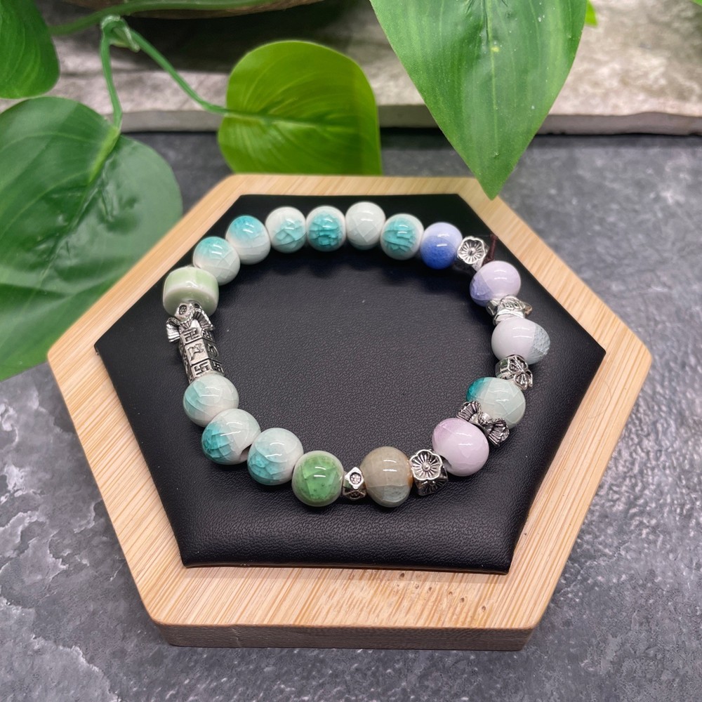 Handmade Ceramic Bead Beaded Stackable 6.25” Plus Stretch Bracelet New B517
