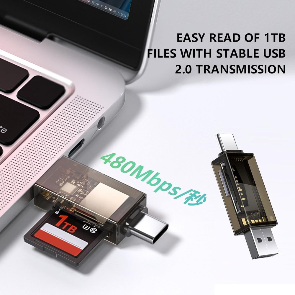 SD Card Reader, QimKero Dual Connector USB 2.0/USB-C Memory CardReader...