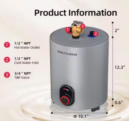 Mizudo Etech 1.5 Gal. Mini 1440-Watt 120-Volt Point of Use Electric Water Heater