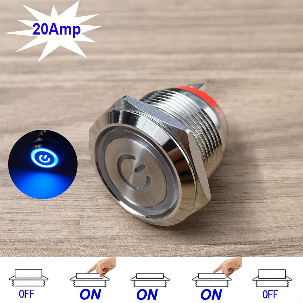 19mm Latching Stainless Steel Push Button Switch Waterproof 4 pin SPST Switch...