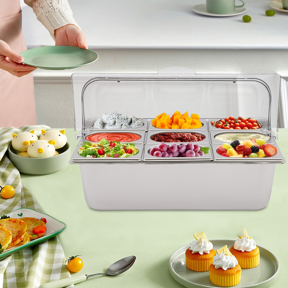 Food Serving Container Flip Top Serving Container w/ Lid + 9 Spoons & Clamps