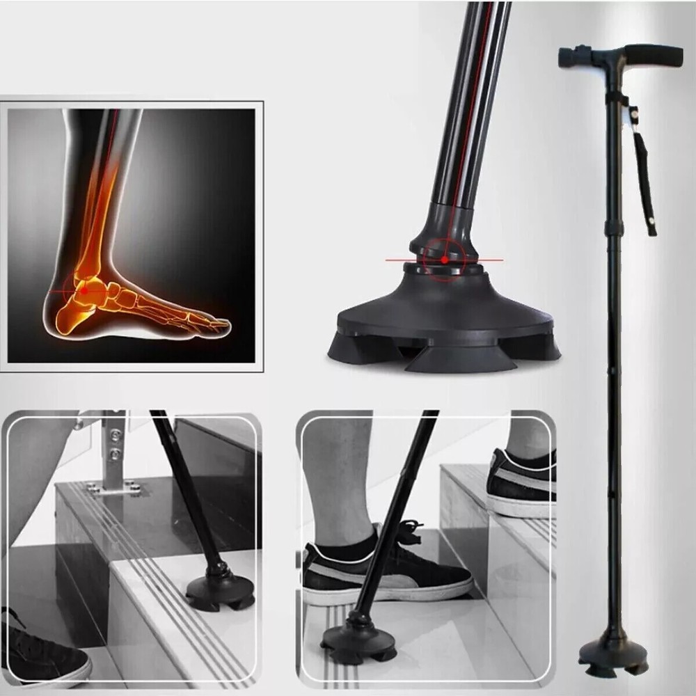 New Folding Walking Cane with LED Light, Adjustable Walking Stick with Carryin