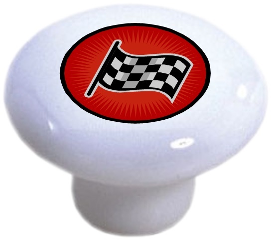 Race RACING Checkered Flag CABINET DRAWER Pull KNOB