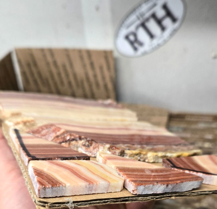 Rainbow Banded Onyx, Cabochon Slabs Preforms 6 Pcs, Flat 137