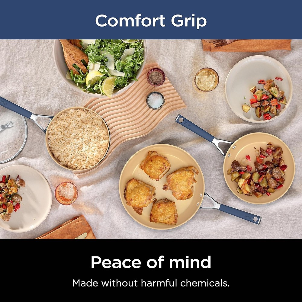 Ninja Ceramic Cookware Set, Extended Life 11-Piece Kitchen Cookware Sets with Co