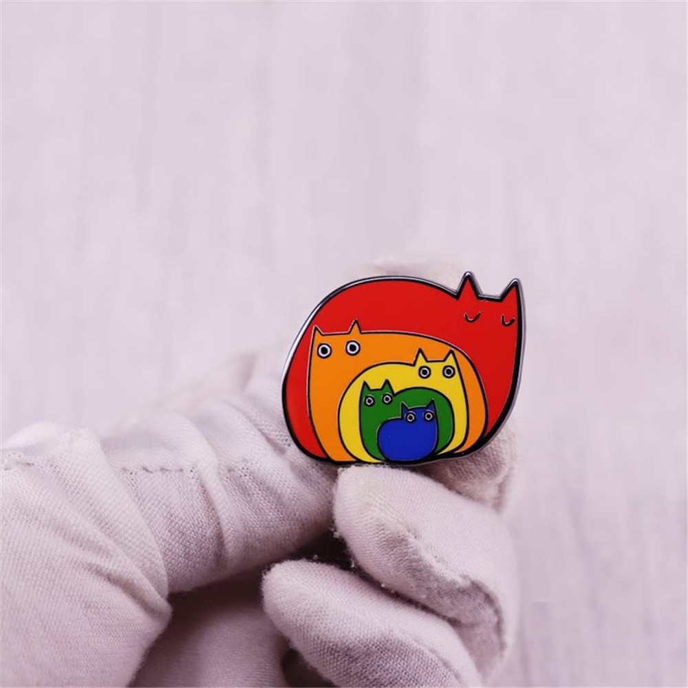 Rainbow Pride Cat Enamel Pin Brooch in LGBT Progress Flag Colors - Subtle Pride