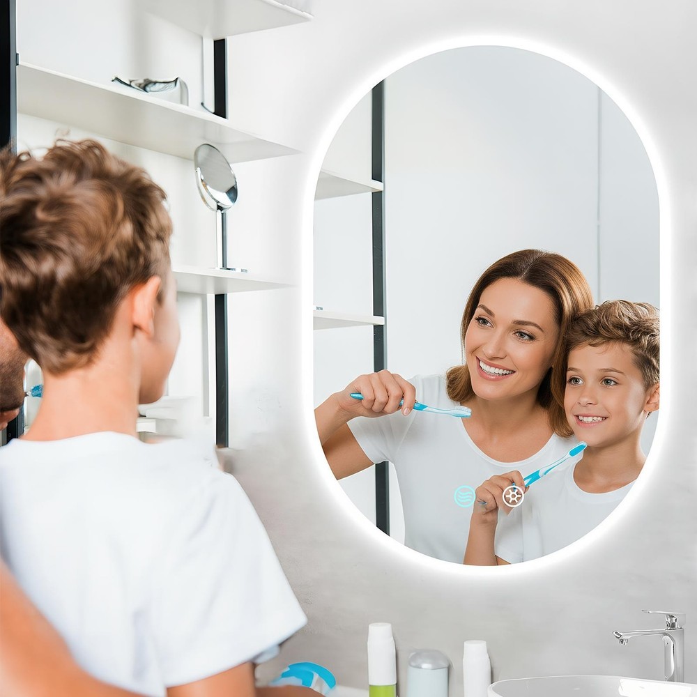 LED Dimmable Lighted Bathroom Mirror Anti-Fog Wall Mounted Rectangle Mirror