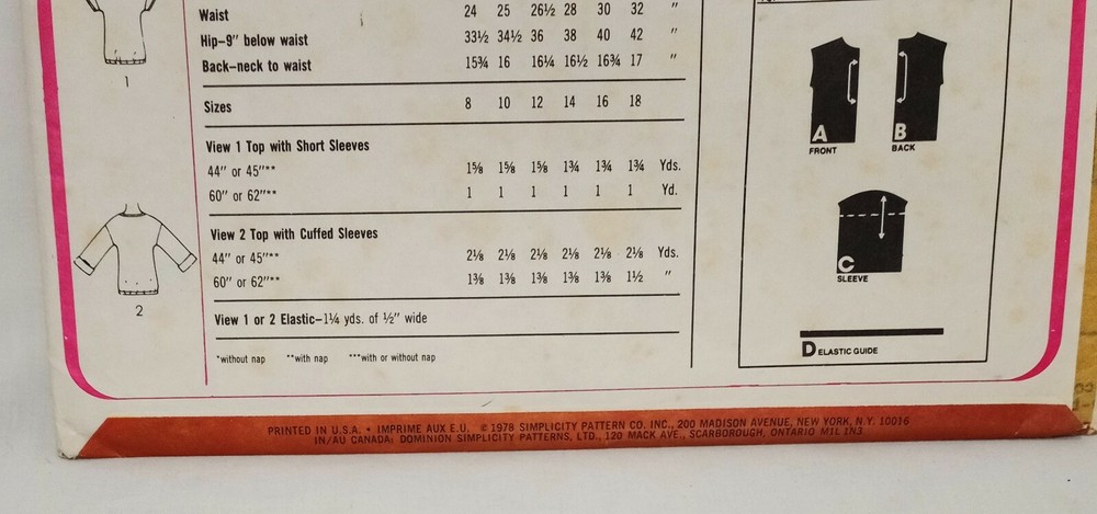 Misses' Pullover Top Pattern Size 8 Simplicity 8742 Uncut 1978 I Can Learn Sew