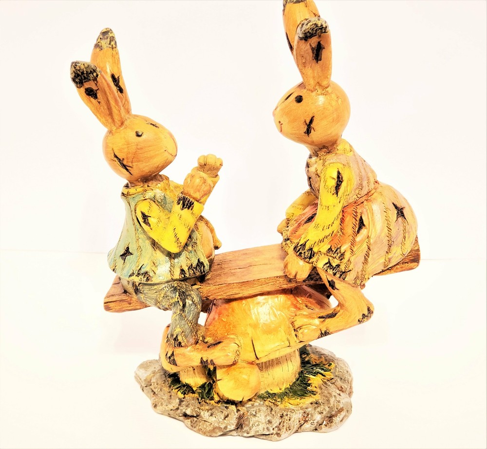 Cutest Easter Bunnies Playing on Teeter-Totter Figurines