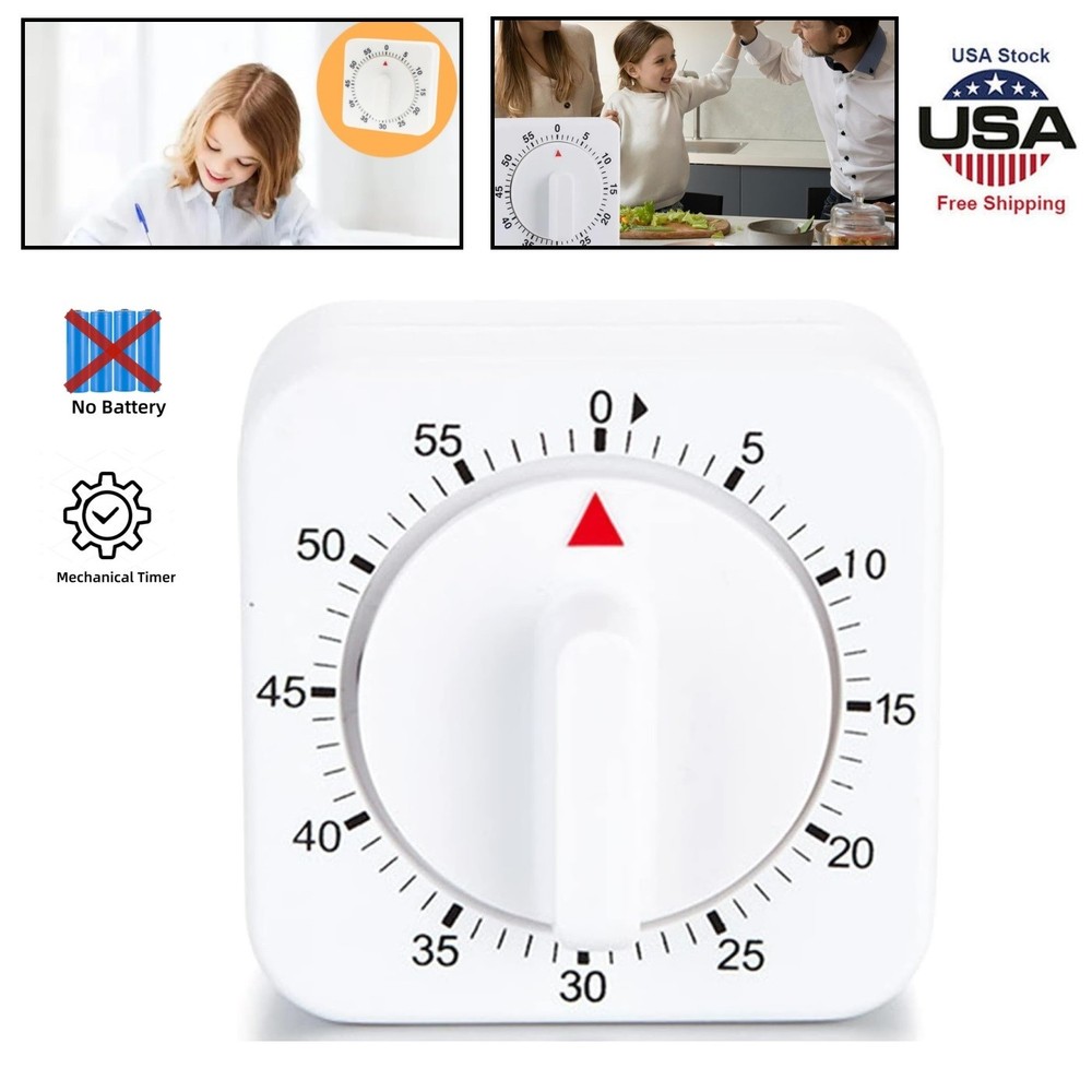 1/2 PACK Square 60 Minute Mechanical Kitchen Timer, Visual Kitchen Cooking Timer