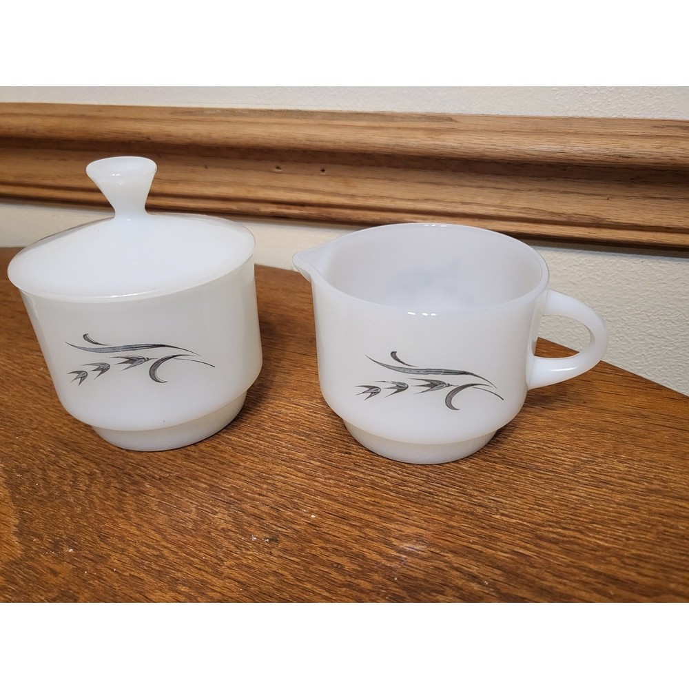 htf Fire King Harvest Gray Cream and Sugar Set