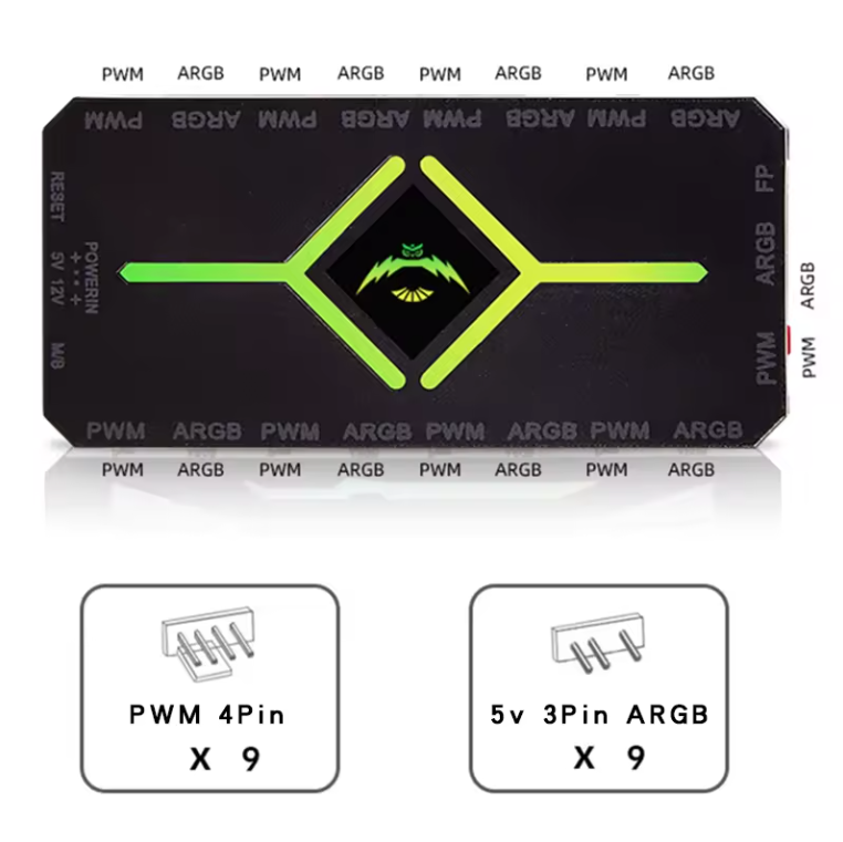 9 RGB / ARGB Fan PWM Strip Controller Hub Splitter with Remote for Computer PC