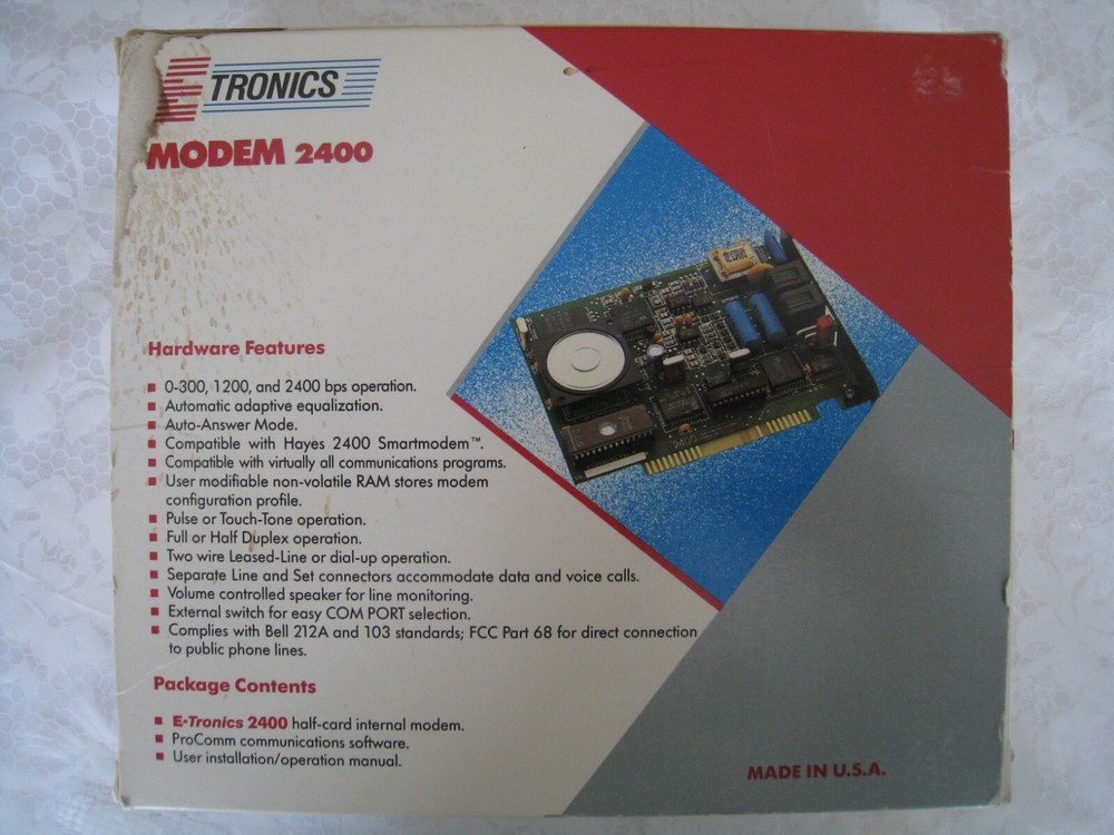 Vintage Etronics 2400 bps Modem Half-Card Internal Modem in Box - USED