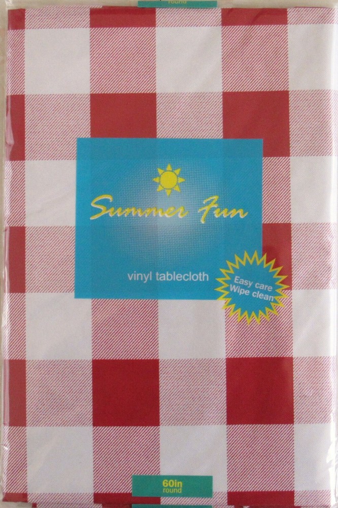 Buffalo Plaid Check Pattern Red/White Vinyl Flannel Back Tablecloth Various Size