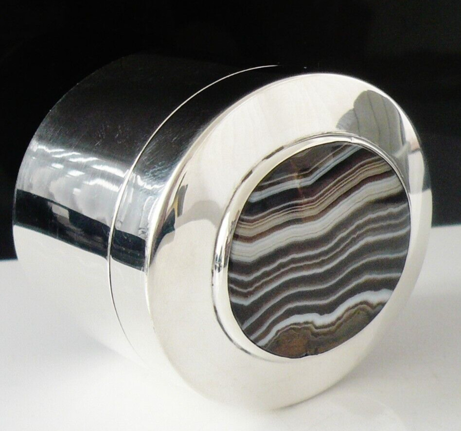 Sterling Silver Box , Large Agate Set Lid, Thomas Ducrow, Birmingham 1903