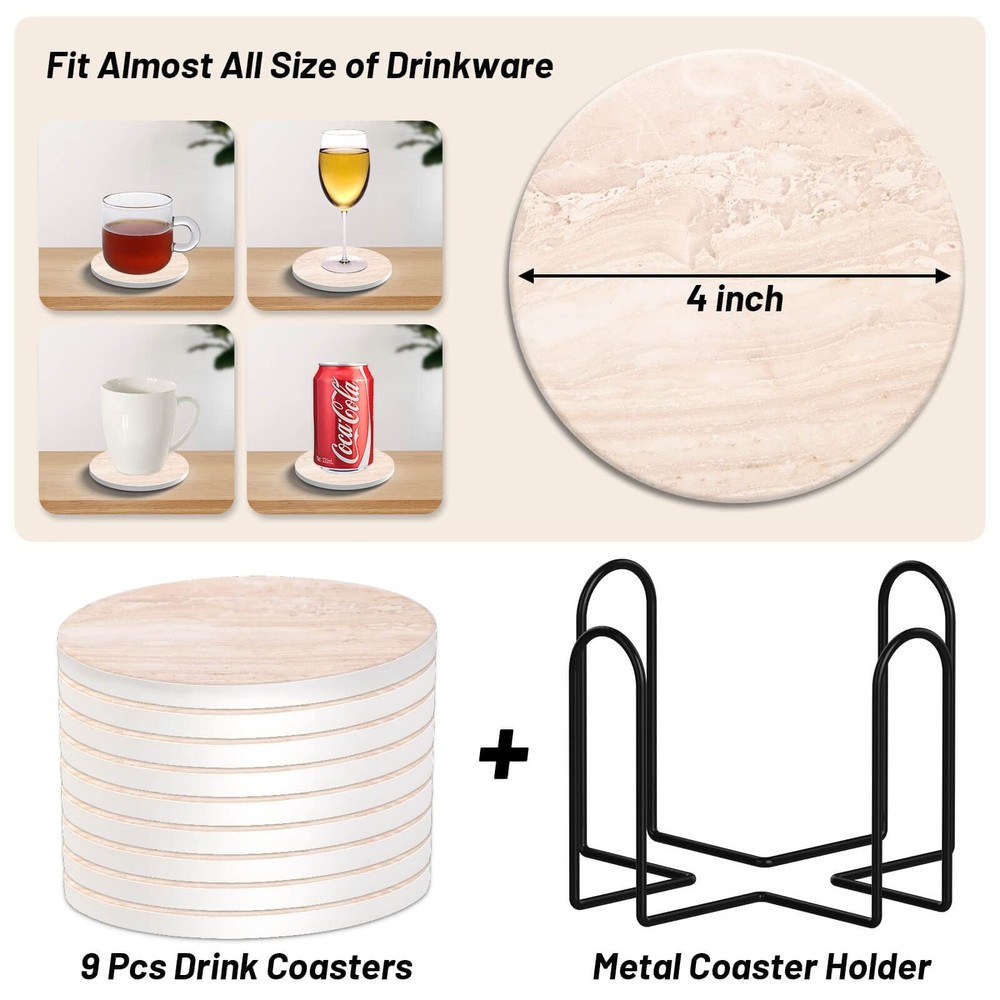 9 Pieces Ceramic Coasters for Coffee Table Absorbent, Billbotk Drink Coasters...