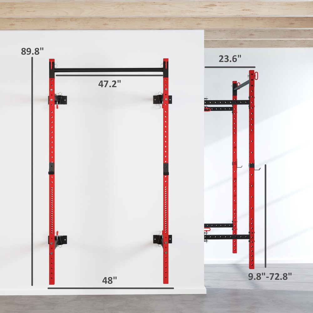 Folding Squat Rack with Pull Up Bar, 1000 Pounds Capacity, Red