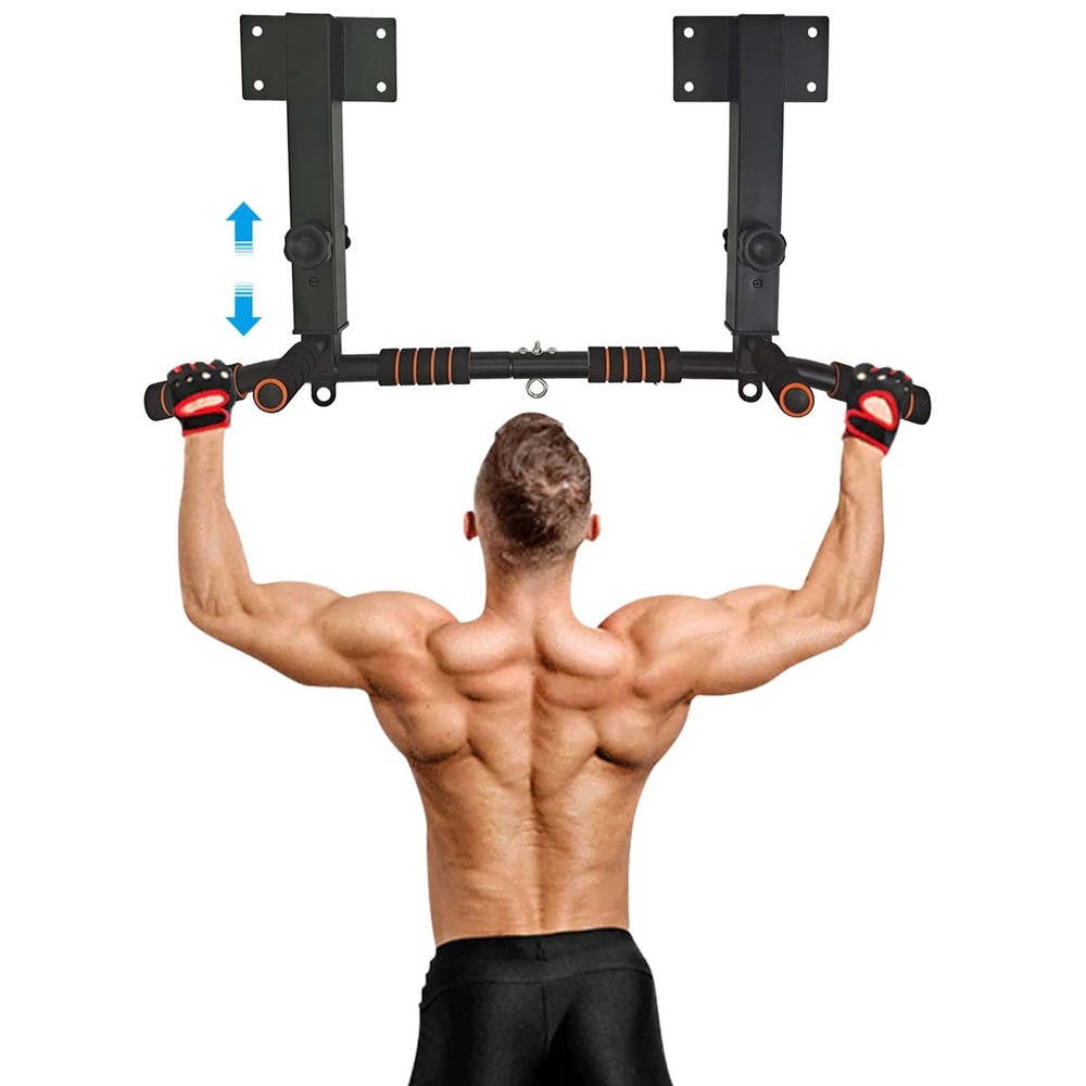 BESTHLS Joist Mounted Pull Up Bar 4 Level Height Adjustable Ceiling Black
