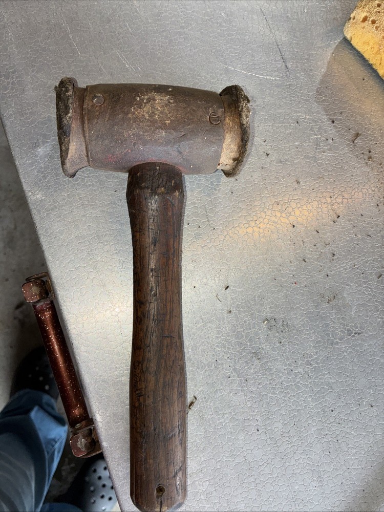 Vintage Rawhide Split Head Cast Iron Mallet Hammer