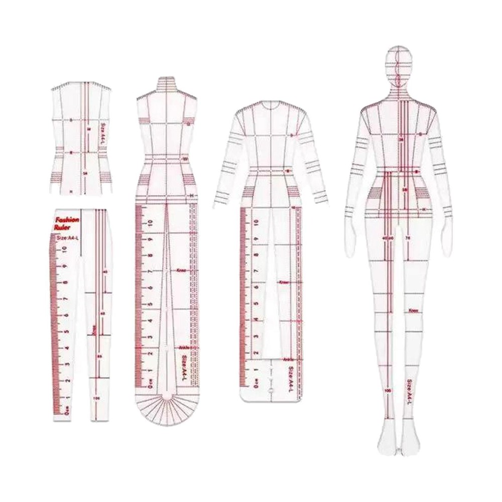 4Pcs Fashion Drawing Ruler Measuring Ruler Ruler Set Template Patterns for
