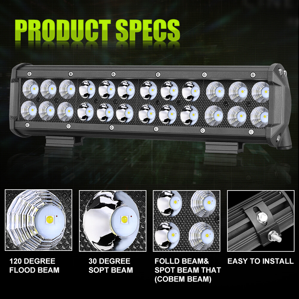 12" Dual Row LED Work Light Bar Combo Driving Offroad + 4" Flood Cube Light Pods