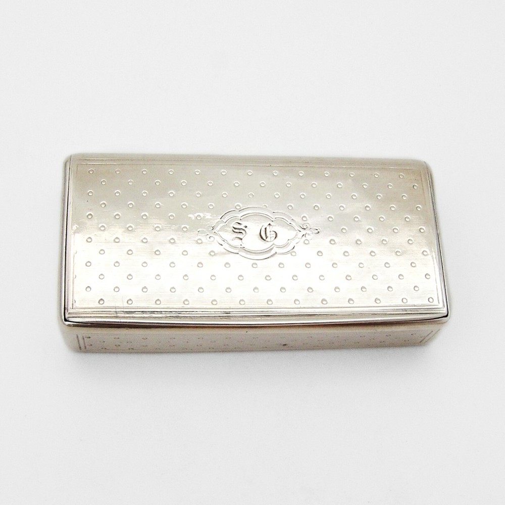 Rectangular Snuff Box European Silver Gilt Interior Mono SG
