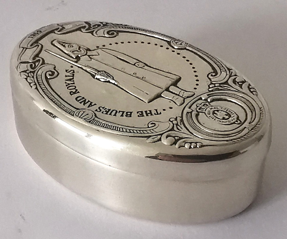 Vintage Solid Silver Guards Regiments Box - Blues & Royals - London 1979.