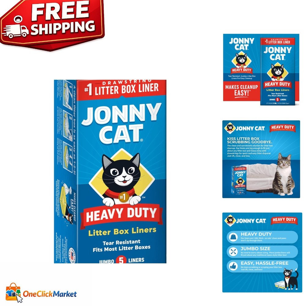 Recyclable Heavy Duty Jumbo Litter Box Liners - 5 Count with Drawstring Closure