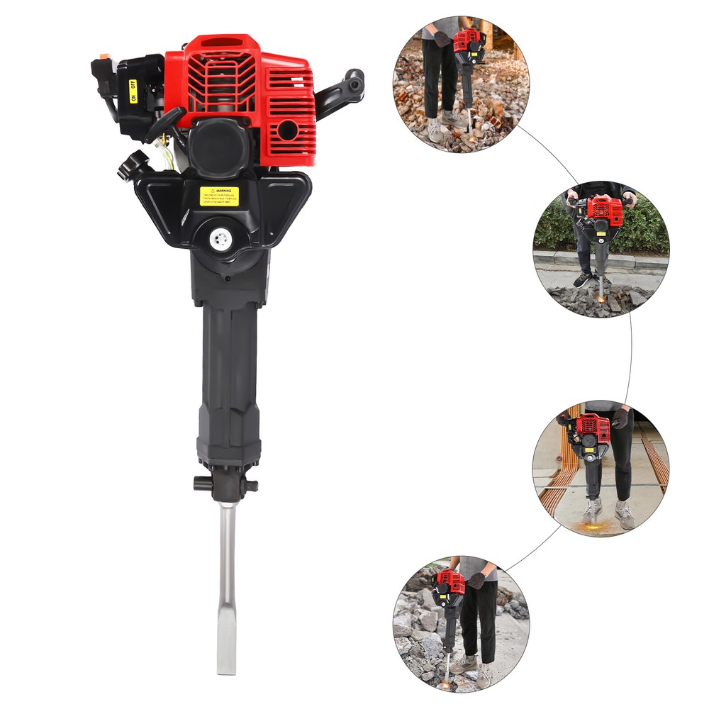 55J Gasoline Powered Demolition Jack Hammer Concrete Breaker w/ 2 Chisel Bits