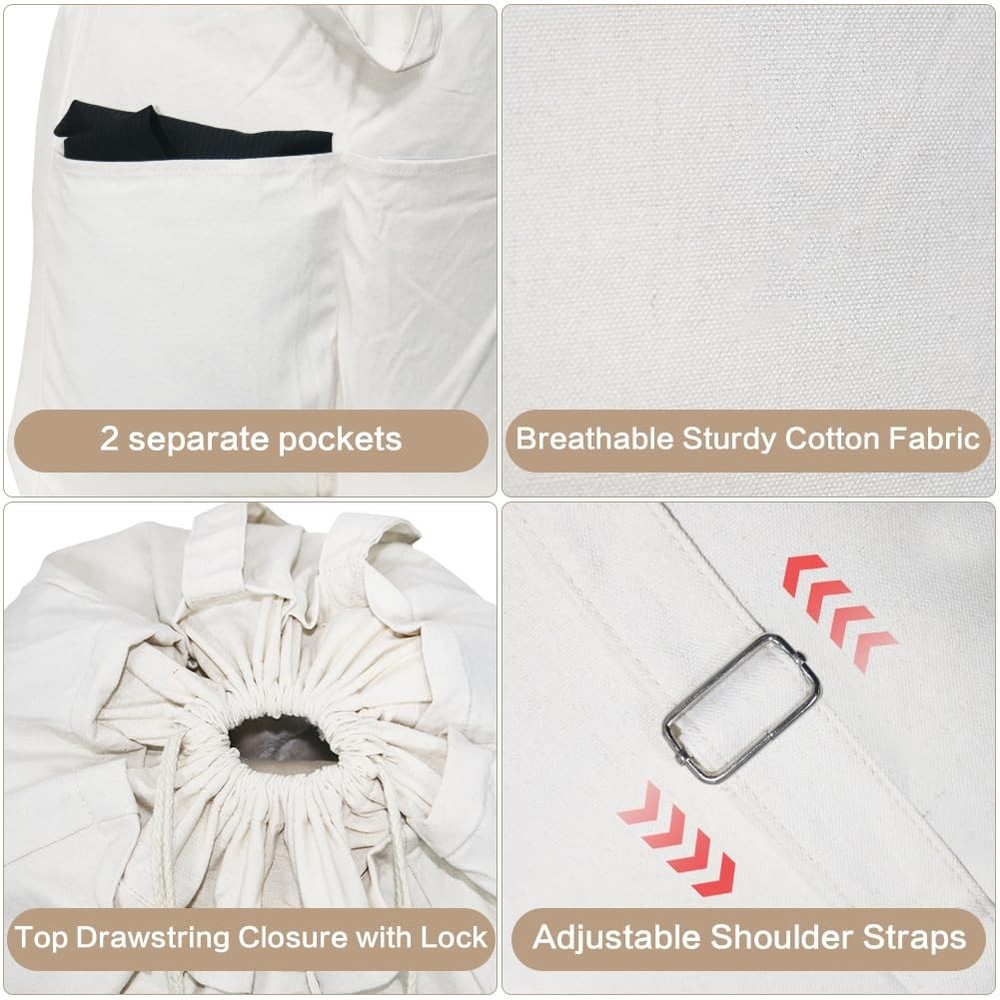 100% Breathable Cotton Canvas Laundry Backpack Bags with Drawstring Closure &...