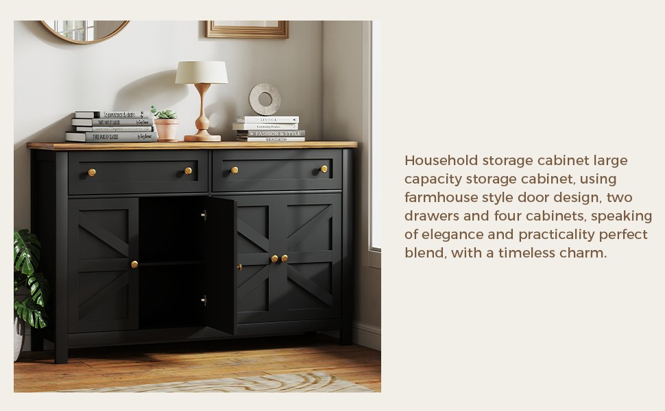 55.1in Sideboard Buffet Cabinet Kitchen Storage Sideboard With Drawers REQY