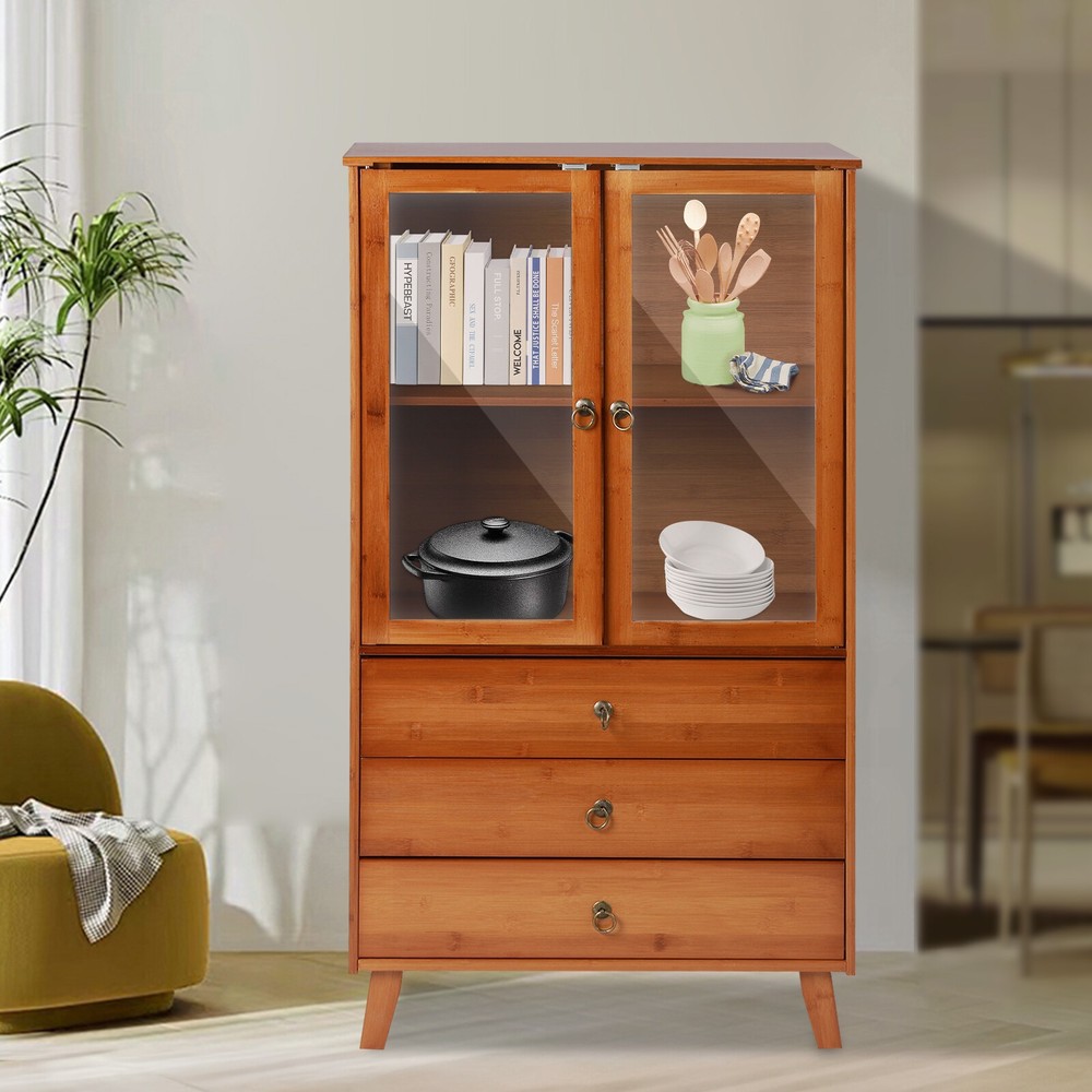 Kitchen Storage Cabinet Pantry Cupboard w/ 2 Doors 2 Drawers& Adjustable Shelves