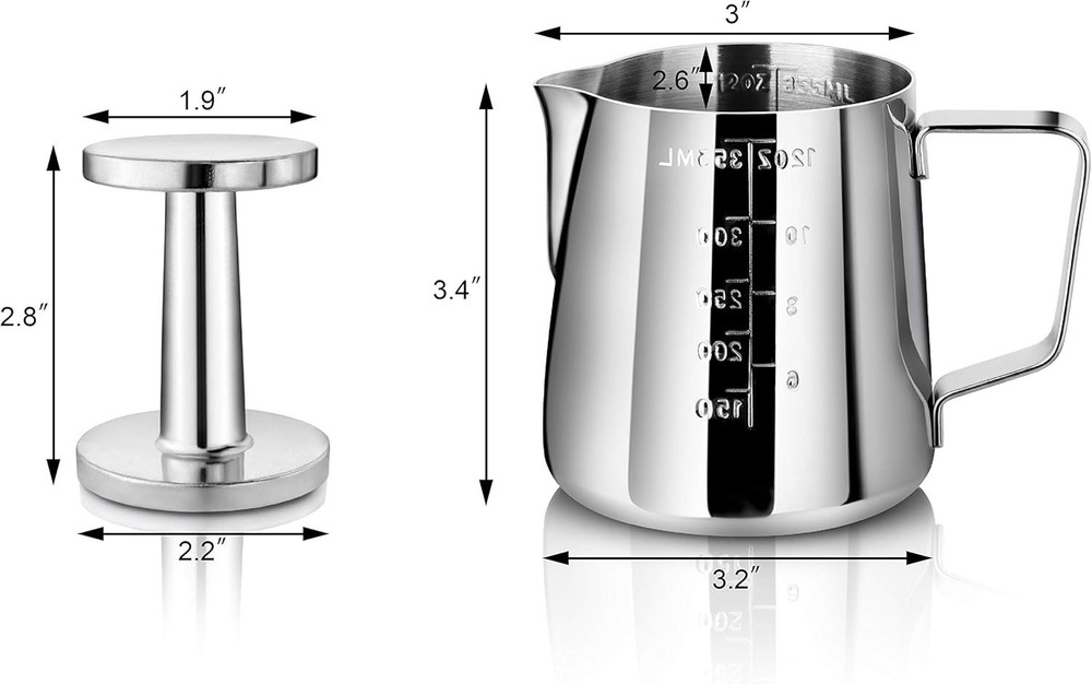 Precision Pouring 12-Ounce Frothing Pitcher & Tamper Set - Coffee Essentials
