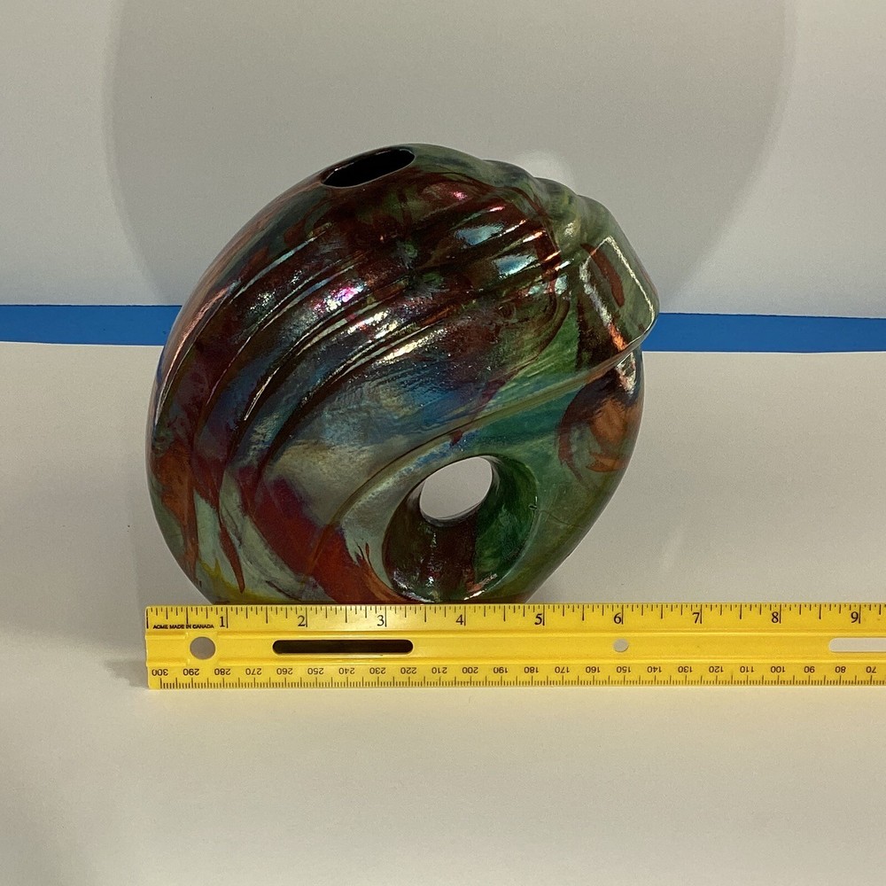 Signed Ruby Hansen 2012 raku pottery vase
